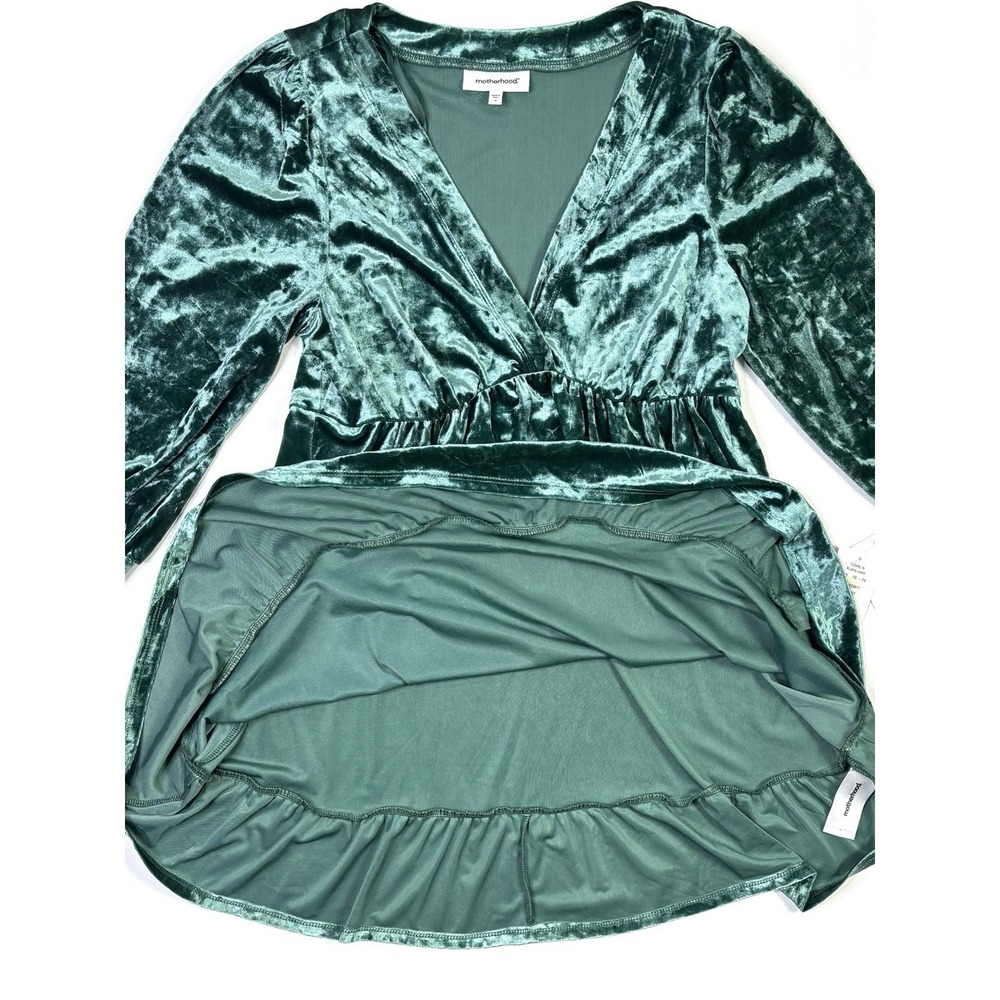 Motherhood Dress Women's Medium New W/ Tags Green Crushed Velvet Long Sleeve - Picture 9 of 11